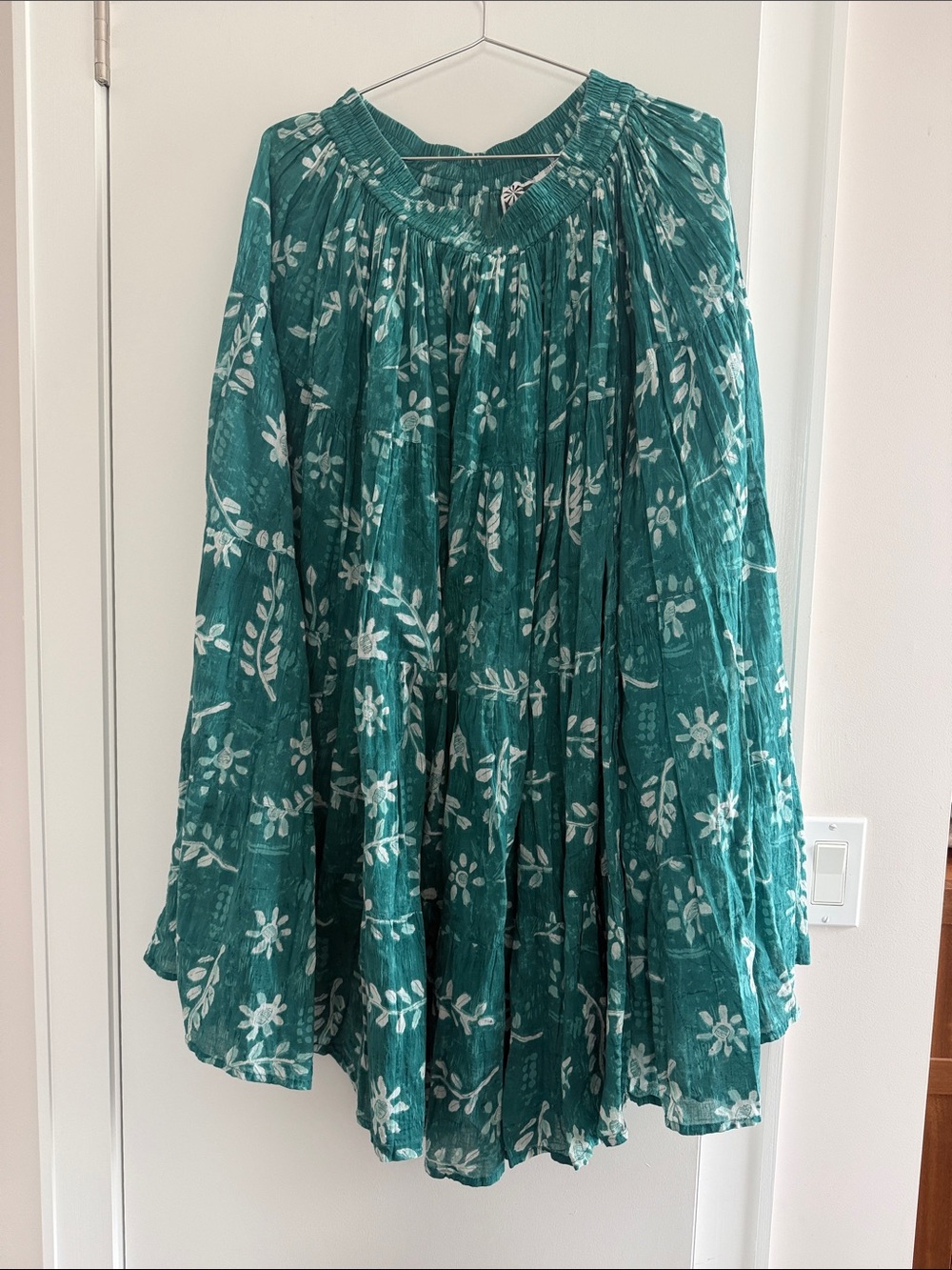 Phool vintage Teal Floral Printed Circle Skirt with Smocked Waist size L